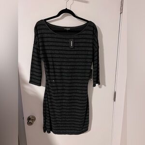 Express Black & Charcoal Striped Long Sleeve Dress, size l